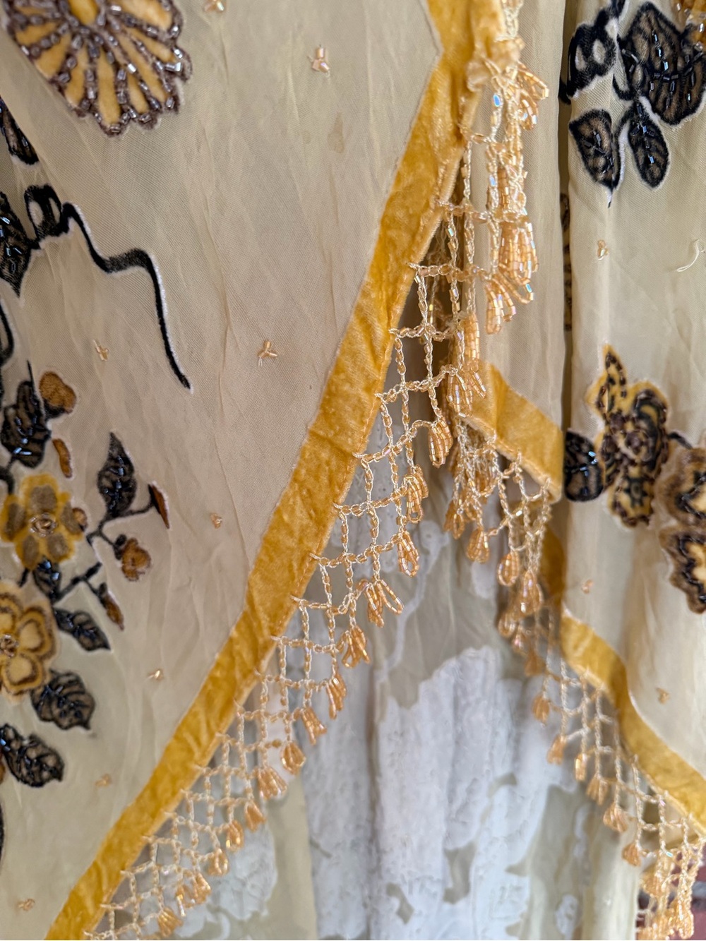 Yellow Floral Sheer Fringe Duster Vest - Picture 6 of 6